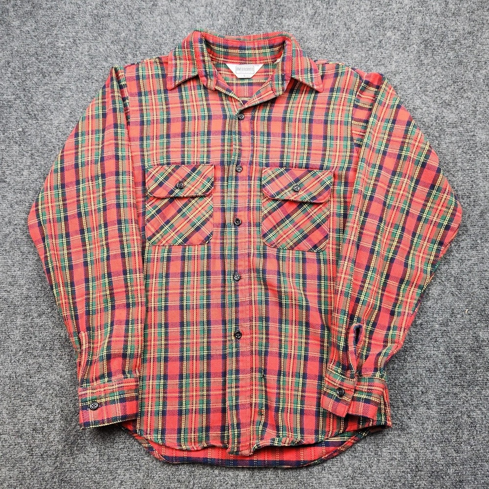 Vintage FiveBrother Flannel Shirt Mens Small Red Plaid Button‎ Front USA